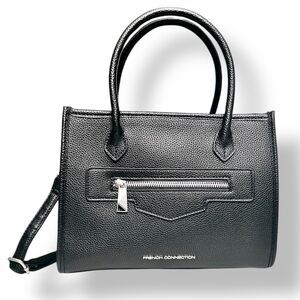 NEW French Connection Black Vegan Leather‎ Fritz Square Satchel Handbag Purse